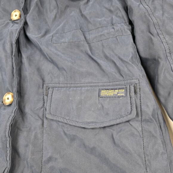 VTG Y2K Abercrombie & Fitch Parka Coat Women's Small Navy Faux Fur Sherpa Lined - Picture 2 of 11